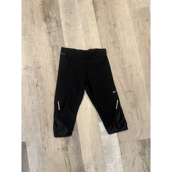 Nike Dri-FIT Pants Womens Small Black Running Cropped Capris Reflective Athletic - Picture 1 of 8